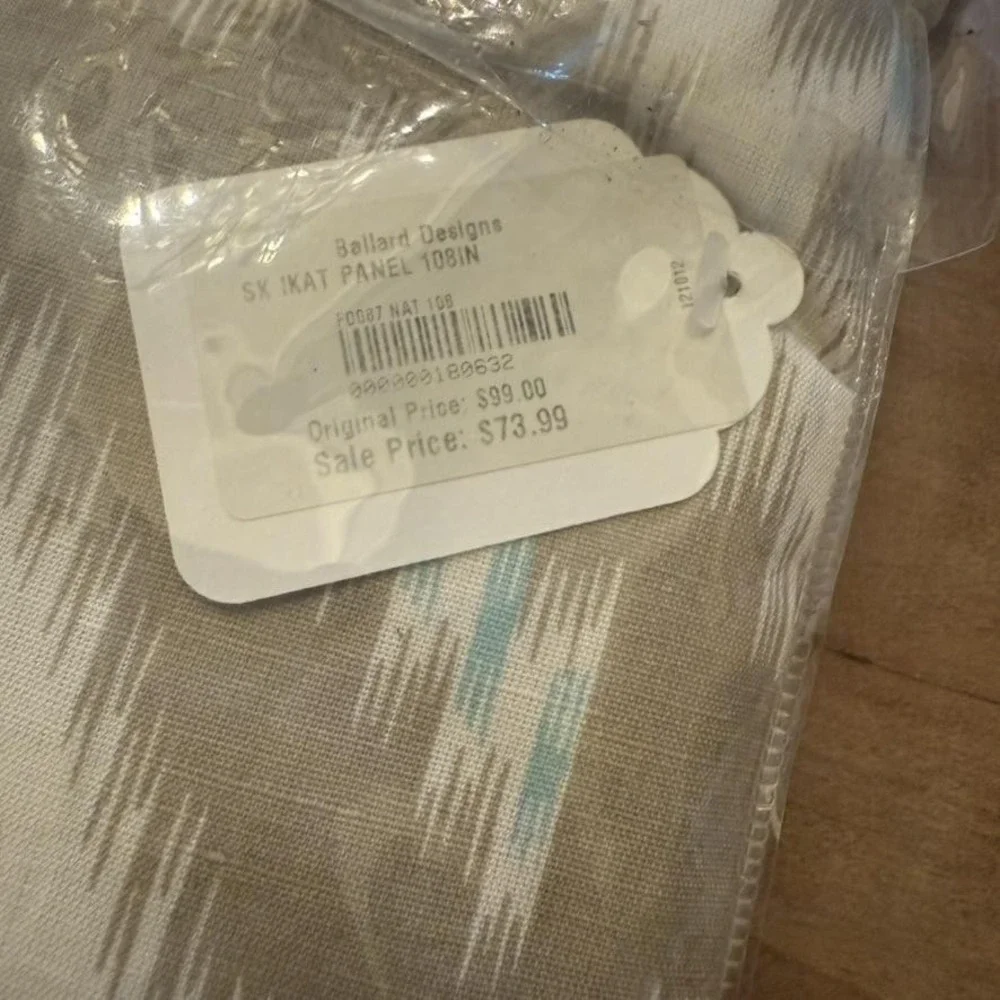 NIB Ballard Designs Suzanne Kasler‎ Ikat Curtain Panel 108in Natural Aqua Linen